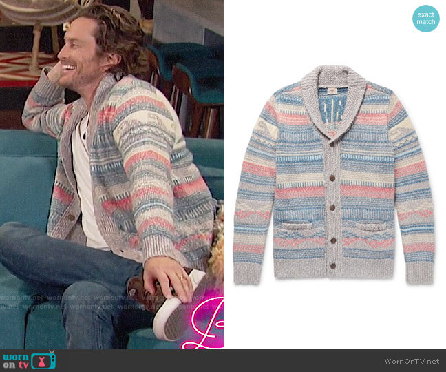 Faherty Sun & Wave Cardigan worn by Oliver Hudson on Busy Tonight