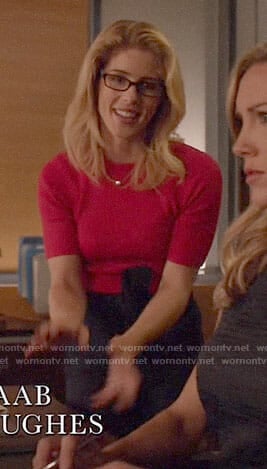 Felicity's pink short sleeved sweater on Arrow