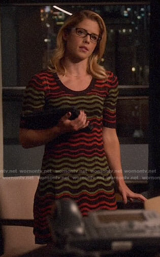 Felicity’s wavy striped dress on Arrow