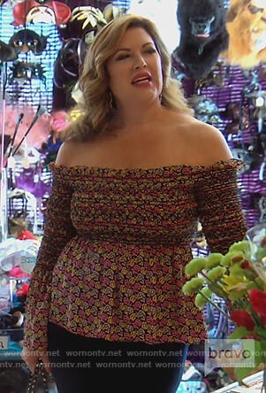 Emily's floral off shoulder top on The Real Housewives of Orange County