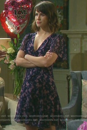 Sarah’s purple floral tie front dress on Days of Our Lives