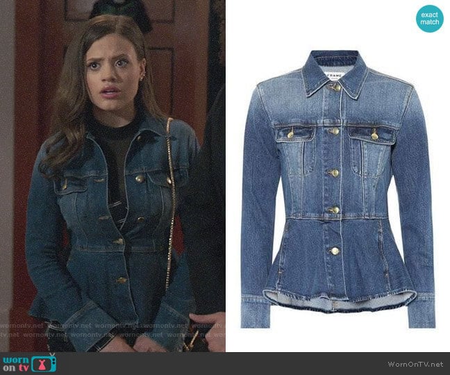 Frame Peplum Denim Jacket worn by Maggie Vera (Sarah Jeffery) on Charmed