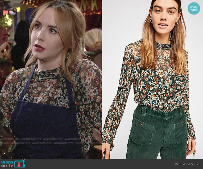 Free People All Dolled Up Blouse in Green Combo worn by Mariah Copeland (Camryn Grimes) on The Young and the Restless