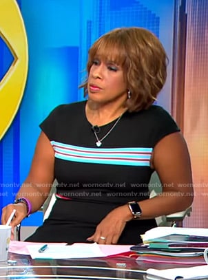 Gayle’s black striped dress on CBS This Morning