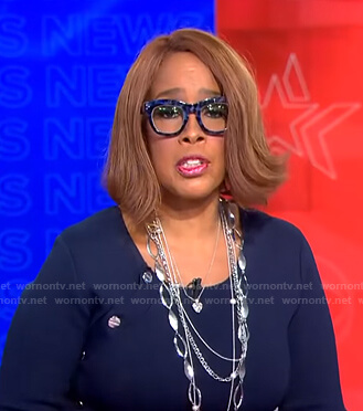 Gayle King’s navy buttoned knitted dress on CBS This Morning