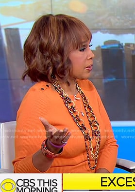 Gayle’s orange ribbed dress on CBS This Morning