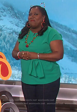 Sheryl’s green waist tie top on The Talk
