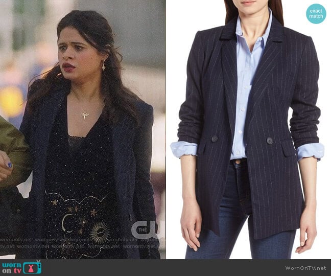 Halogen Navy Chalk Stripe Double Breasted Blazer worn by Mel Vera (Melonie Diaz) on Charmed