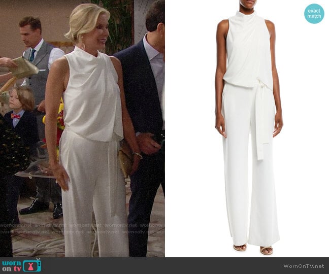 Halston Heritage Sleeveless Draped Jumpsuit worn by Brooke Logan (Katherine Kelly Lang) on The Bold and the Beautiful