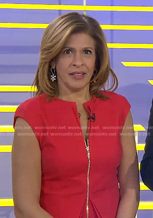 Hoda's red zip front peplum dress on Today