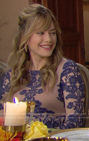 Hope’s blue floral Thanksgiving dress on The Bold and the Beautiful