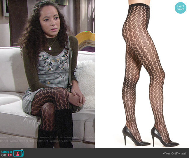 Hue Bold Herringbone Net Tights worn by Mattie Ashby (Lexie Stevenson) on The Young & the Restless