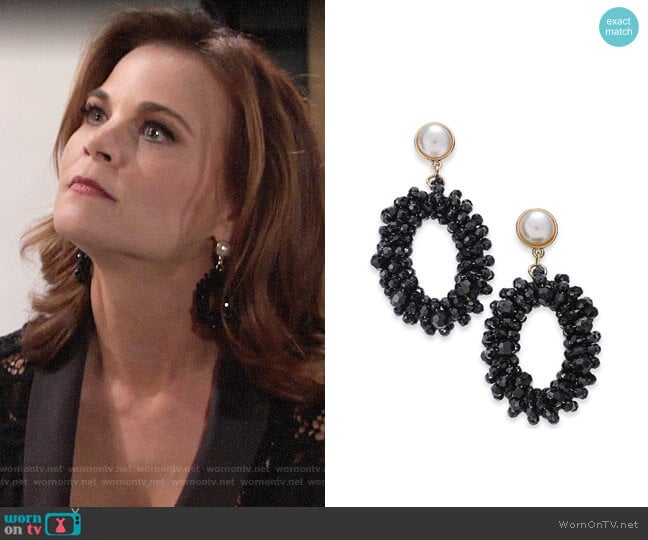 INC International Concepts Imitation Pearl Drop Hoop Earrings worn by Phyllis Newman (Gina Tognoni) on The Young and the Restless