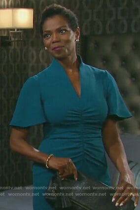 Valerie's green v-neck ruched dress on Days of our Lives