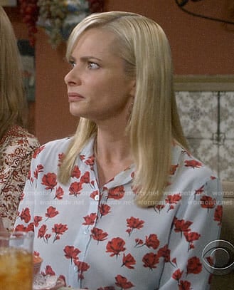 Jill’s blue poppy print shirt on Mom