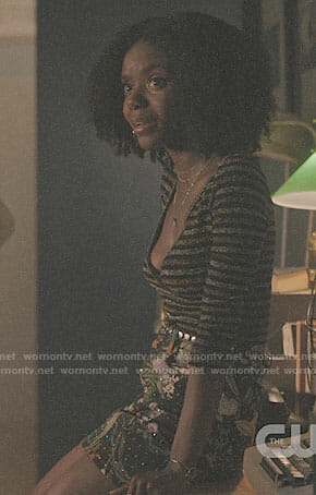 Josie’s striped wrap top and floral skirt on Riverdale