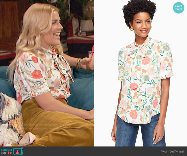 Kate Spade Blossom Tie Neck Top worn by Busy Philipps on Busy Tonight