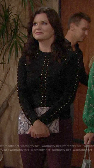 Katie’s black studded sweater on The Bold and the Beautiful