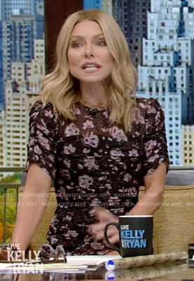 Kelly's black floral ruched dress on Live with Kelly and Ryan