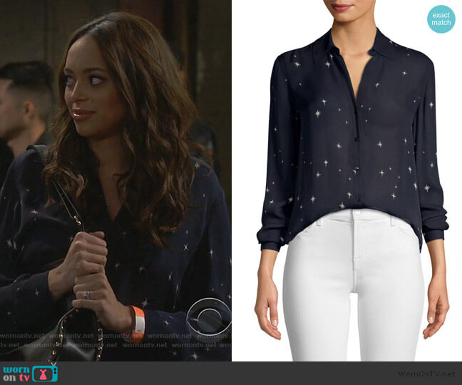 Nina Star-Print Blouse by L'Agence worn by Claire (Amber Stevens West) on Happy Together