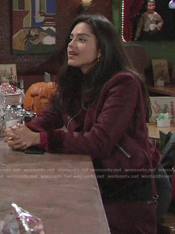 Lola’s burgundy suede jacket with fur trim on The Young and the Restless