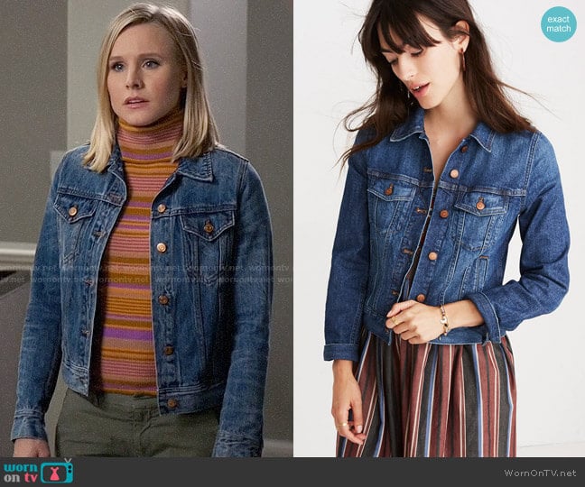 Madewell The Shrunken Stretch Jean Jacket worn by Eleanor Shellstrop (Kristen Bell) on The Good Place