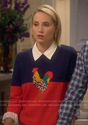 Mandy's rooster sweater on Last Man Standing