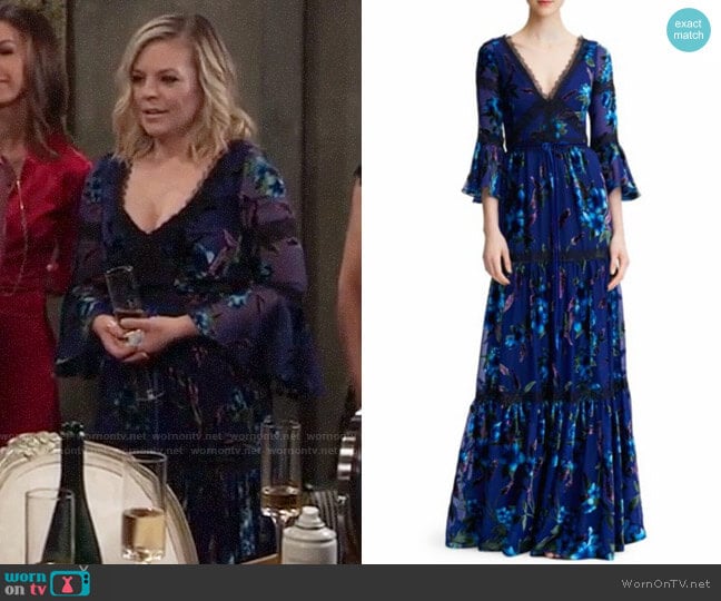 Marchesa Notte Floral Velvet Burnout Gown worn by Maxie Jones (Kirsten Storms) on General Hospital