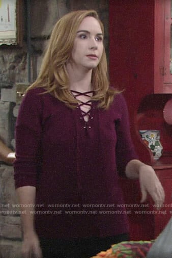 Mariah’s purple lace-up sweater on The Young and the Restless