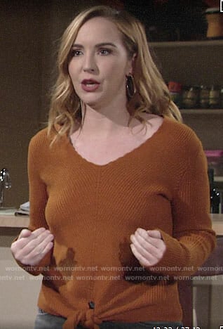 Mariah’s orange tie-front sweater on The Young and the Restless