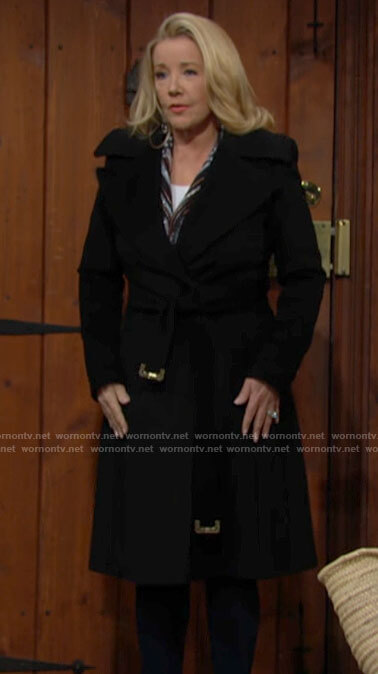 Nikki’s black belted coat on The Young and the Restless