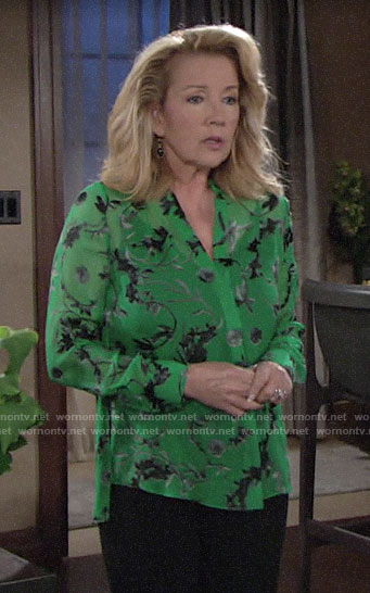 Nikki’s green floral blouse on The Young and the Restless