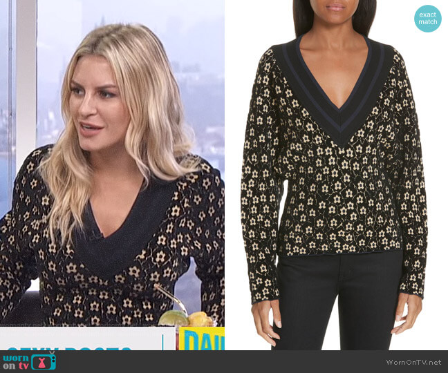 WornOnTV: Morgan’s black floral v-neck sweater on E! News Daily Pop ...