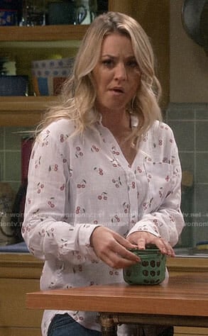 Penny’s cherry print button down shirt on The Big Bang Theory