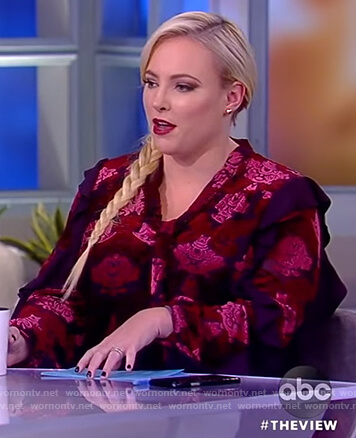 Meghan’s pink floral tie neck blouse on The View