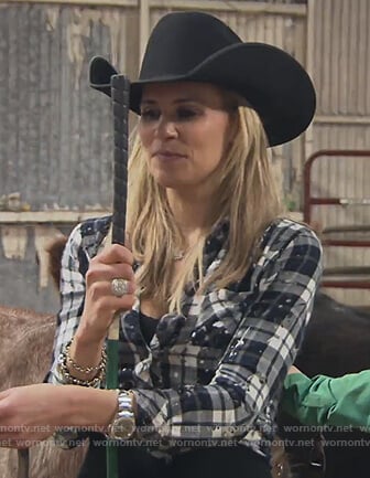 Jackie’s plaid splattered shirt on The Real Housewives of New Jersey