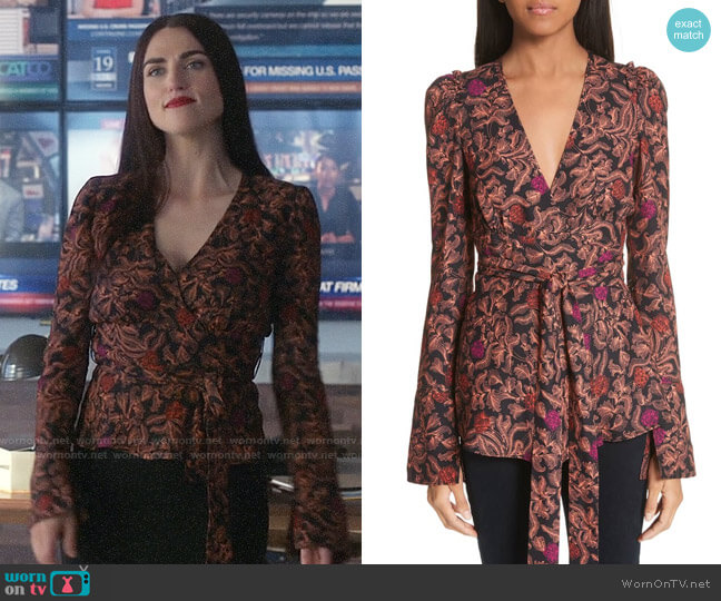 Proenza Schouler Floral Print Georgette Wrap Top worn by Lena Luthor (Katie McGrath) on Supergirl