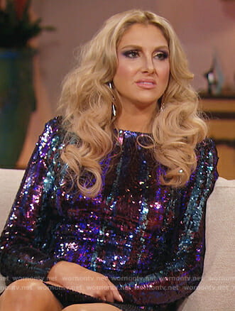 Gina’s purple sequin mini dress on The Real Housewives of Orange County