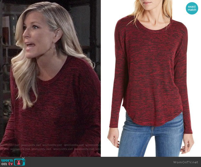 Rag and Bone Hudson Tee in Deep Berry worn by Carly Corinthos (Laura Wright) on General Hospital