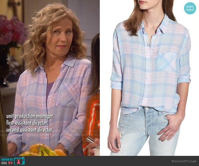 Rails Charli Shirt in Aqua Pink Blue worn by Vanessa Baxter (Nancy Travis) on Last Man Standing