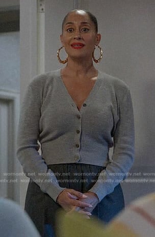 Bo’s grey v-neck cardigan on Black-ish