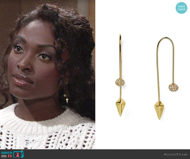 Rebecca Minkoff Pavé Ball Threader Earrings worn by Ana Hamilton (Loren Lott) on The Young and the Restless