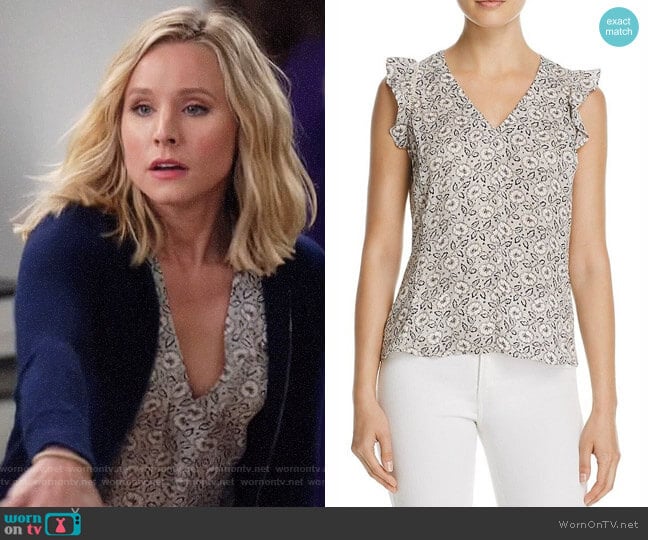 Rebecca Taylor Floral Print Silk Ruffle Top worn by Eleanor Shellstrop (Kristen Bell) on The Good Place