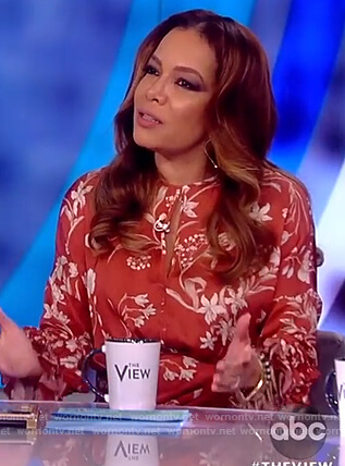 Sunny’s red floral ruffle cuffs dress on The View