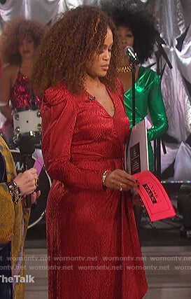 Eve’s red leopard print silk dress on The Talk