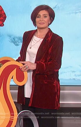 Sharon’s red velvet blazer on The Talk