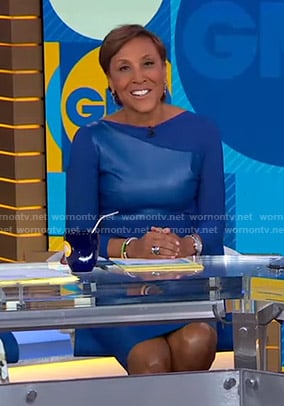 Robin’s blue leather front dress on Good Morning America