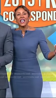 Robin’s blue split-neck dress on Good Morning America