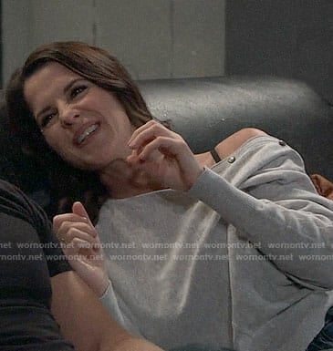 Sam’s grey buttoned sleeve sweater on General Hospital