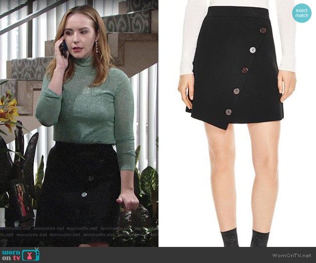 Sandro Fiji Asymmetric Decorative-Button Skirt worn by Mariah Copeland (Camryn Grimes) on The Young and the Restless